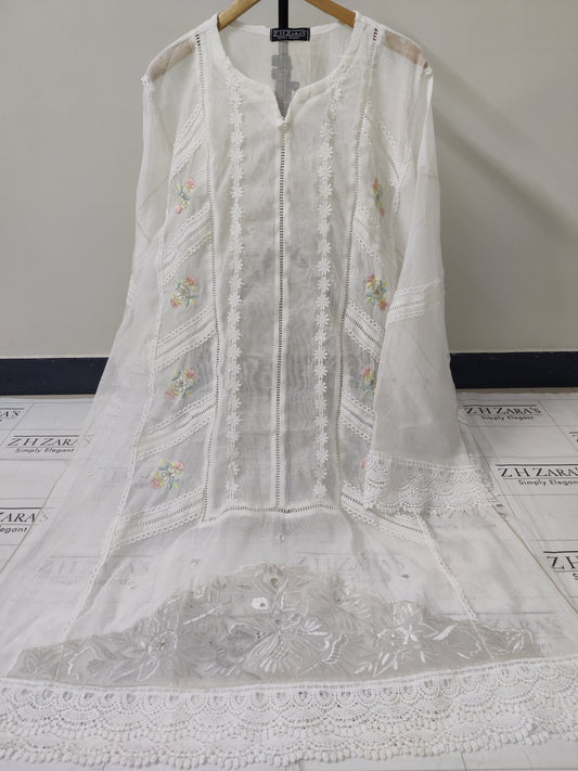 White Cut Panel Cutwork 3pc