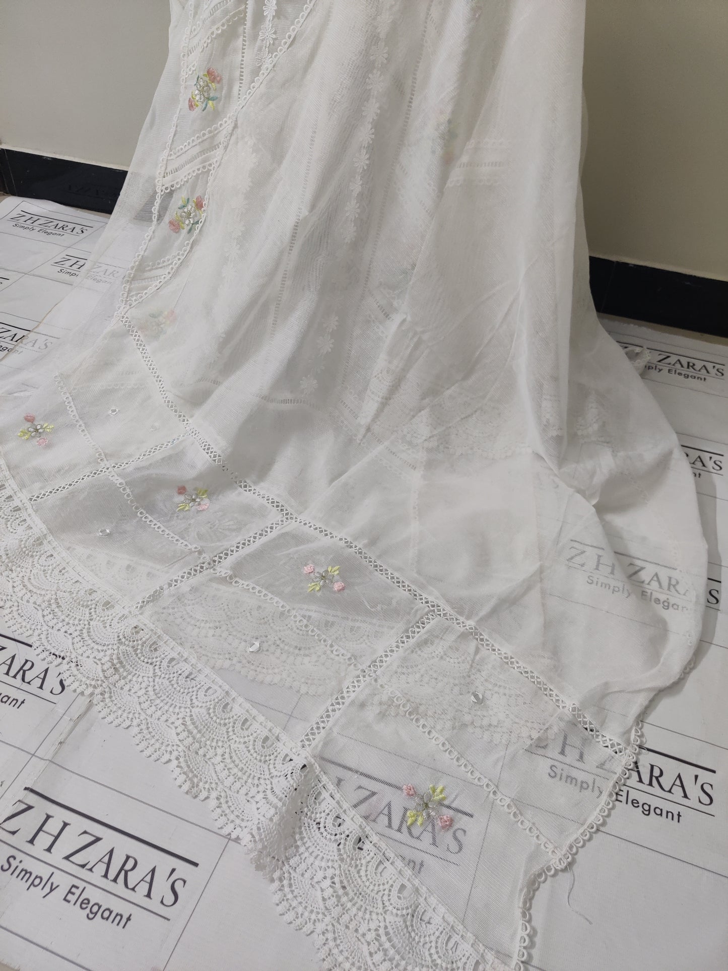 White Cut Panel Cutwork 3pc
