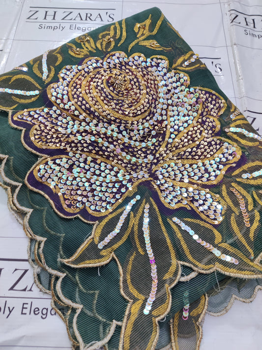 Bottle green Hand Embellished Hand painted Cutwork