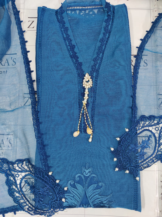 Teal peacock Tassel Cutwork 2pc