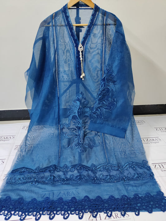 Teal peacock Tassel Cutwork 2pc