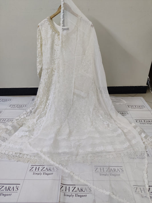 Stitched 4pc Anarkali Frock White