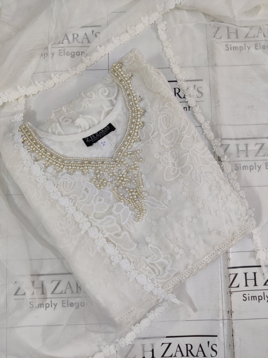 Stitched 4pc Anarkali Frock White