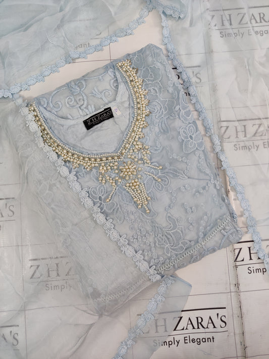 Stitched 4pc Anarkali Frock Ice Blue