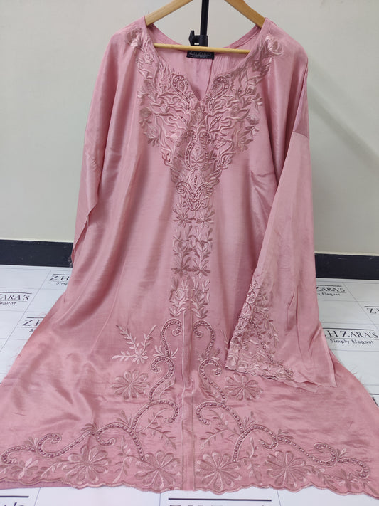 Teapink Rawsilk Embroidery Cutwork 3pc