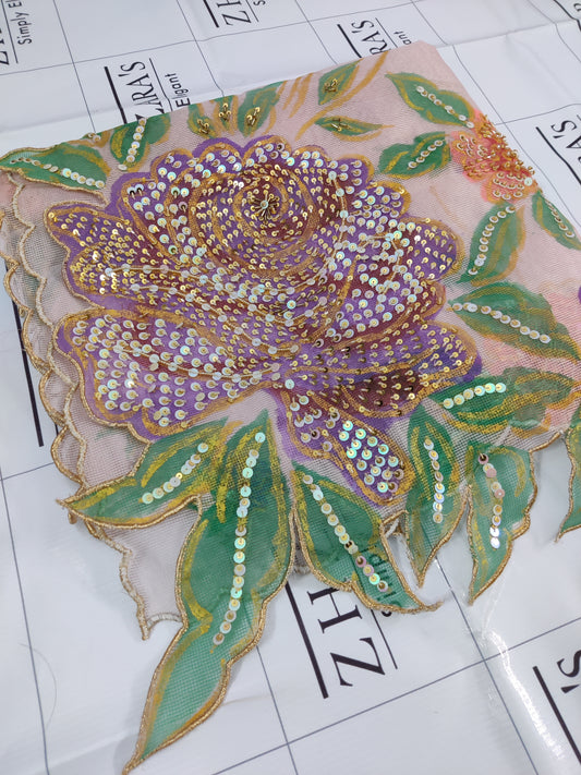 Soft Pink Hand Embellished Hand painted Cutwork
