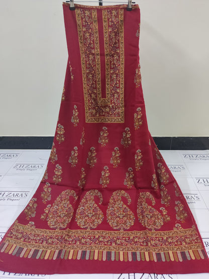 Maroon Jacquard Kani Pashmina 3pc