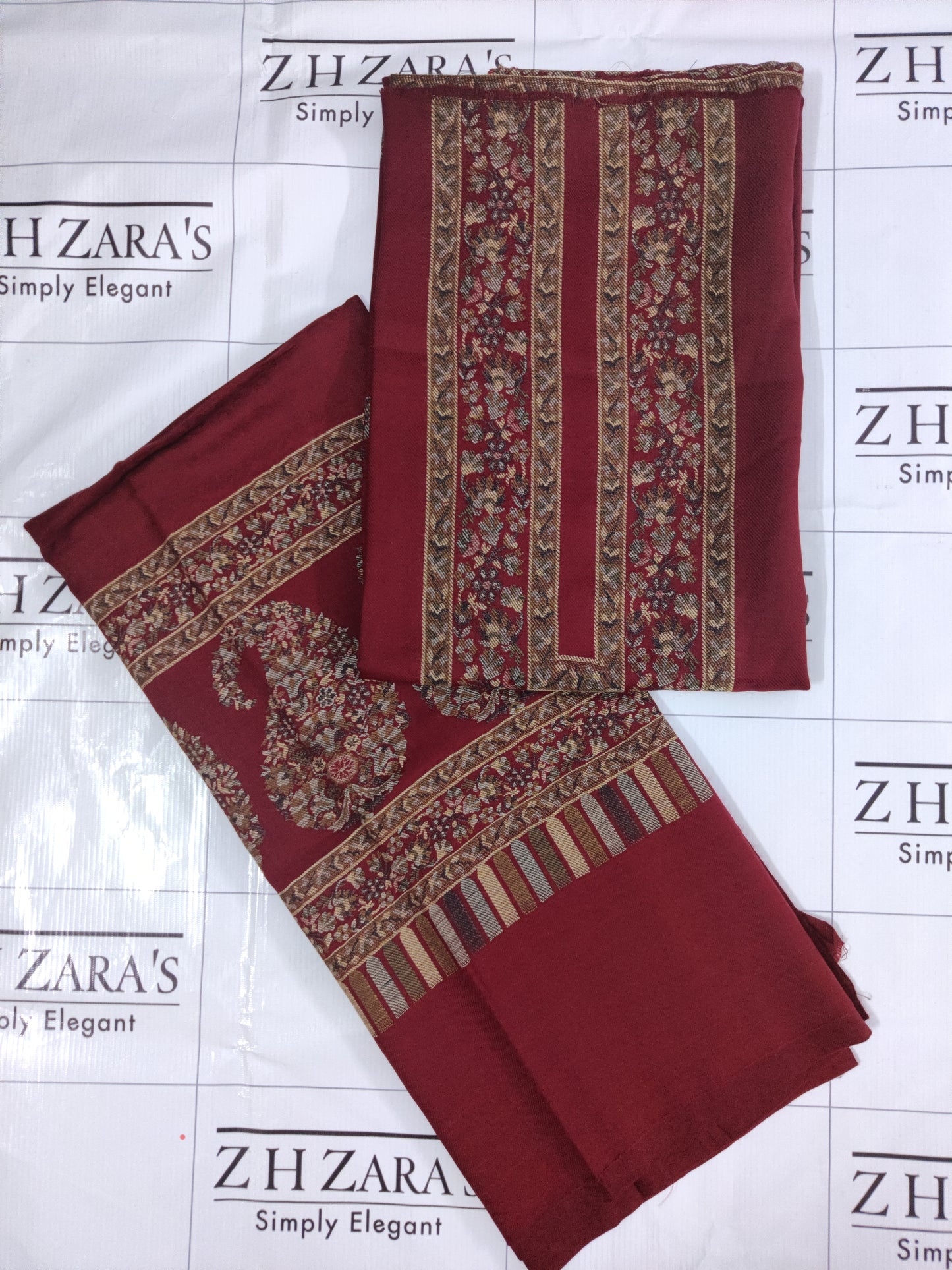 Maroon Jacquard Kani Pashmina 3pc