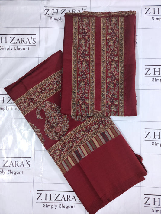 Maroon Jacquard Kani Pashmina 3pc