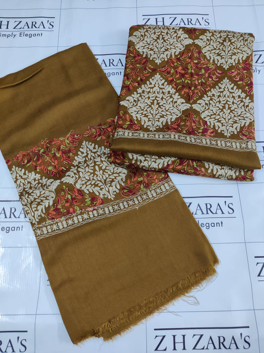 Hazel Brown Embroidered Pashmina 3pc