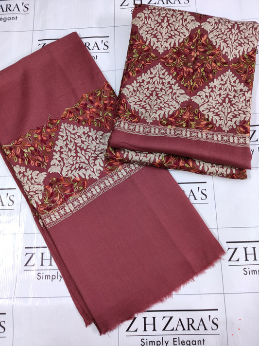 Dark Teapink Embroidered Pashmina 3pc
