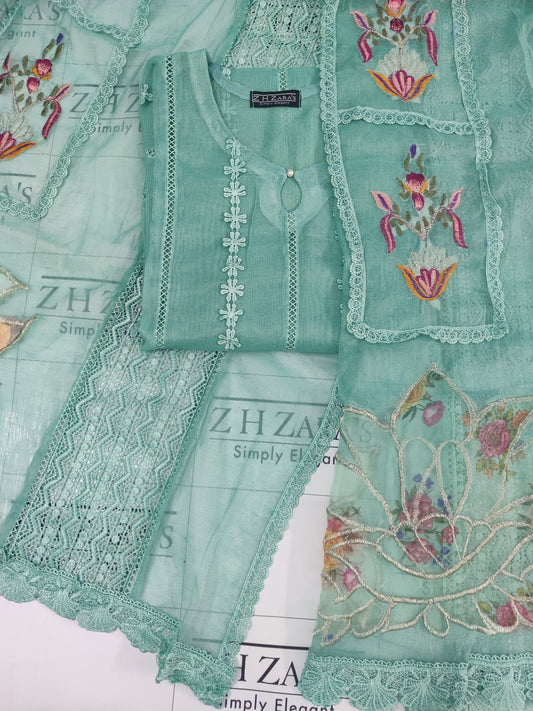 Heavy duppatta 3pc Aqua