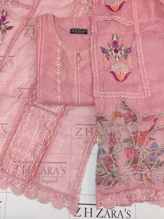 Heavy duppatta 3pc Tea Pink