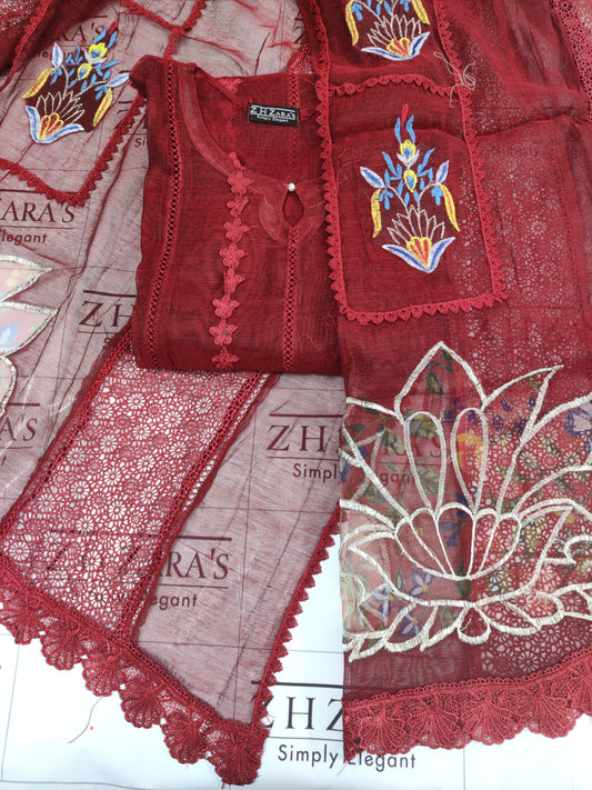 Heavy duppatta 3pc Red