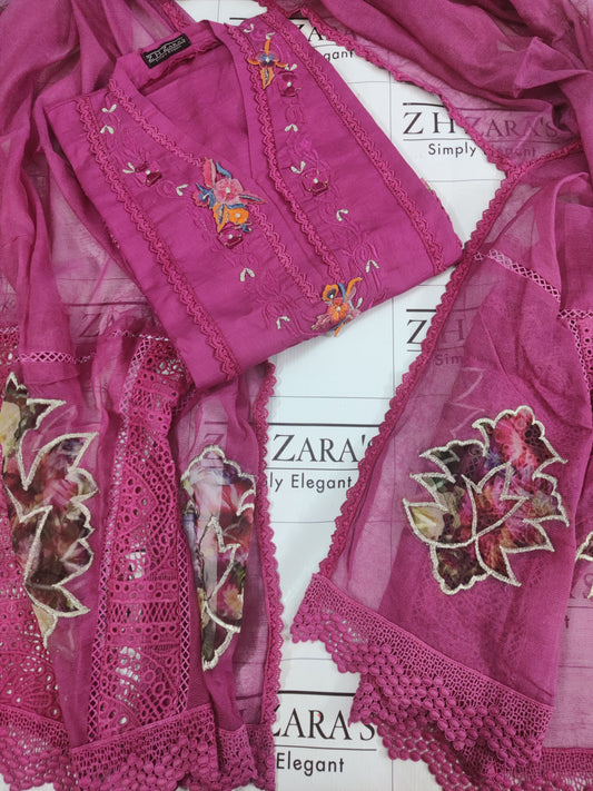 Mulberry Deep Pink Khaddar 3pc