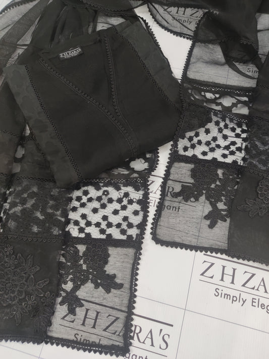 Black Broshia Cutwork 2pc