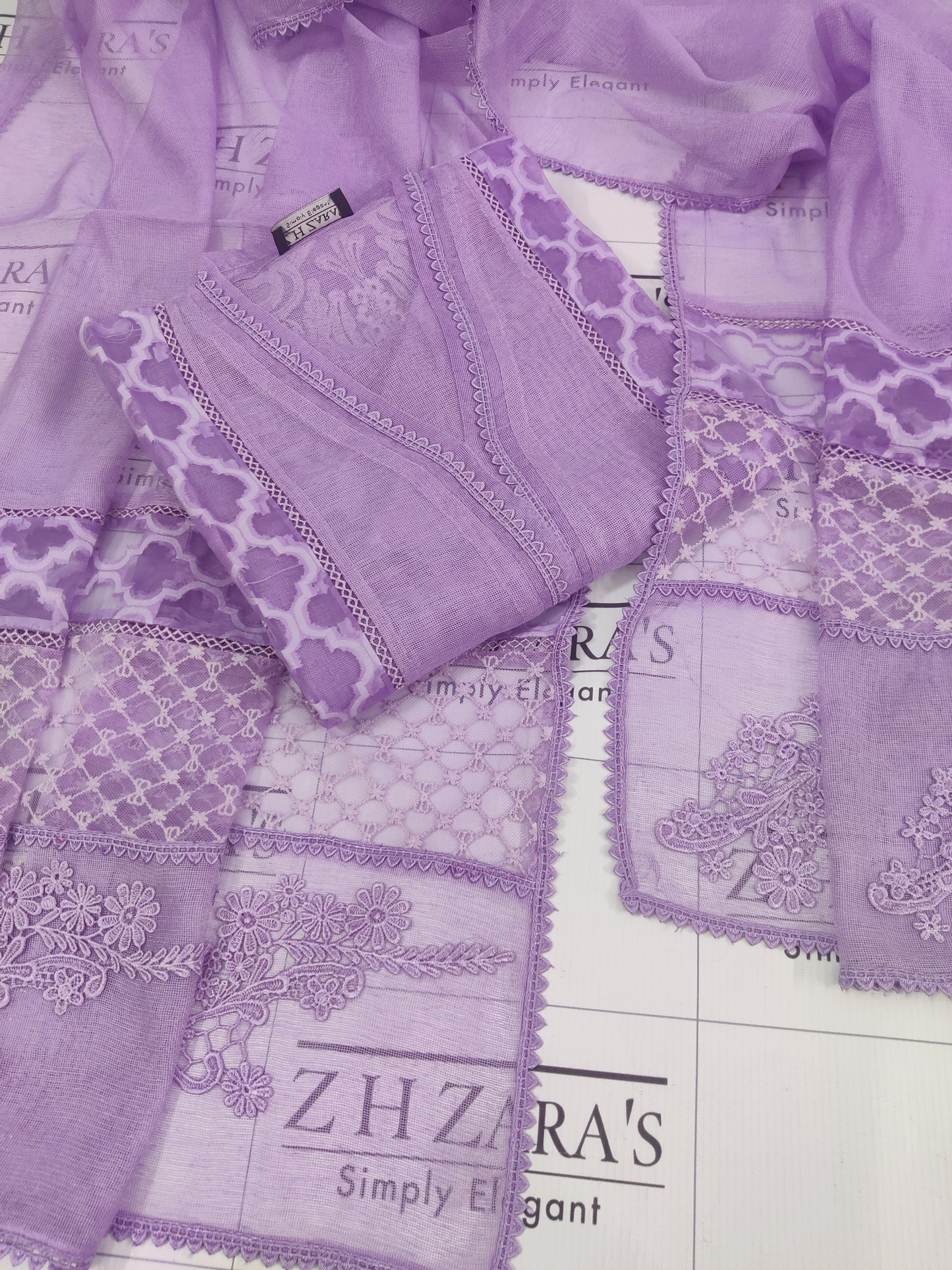 Lilac Purple Broshia Cutwork 2pc