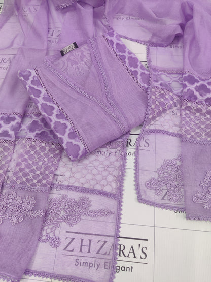Lilac Purple Broshia Cutwork 2pc