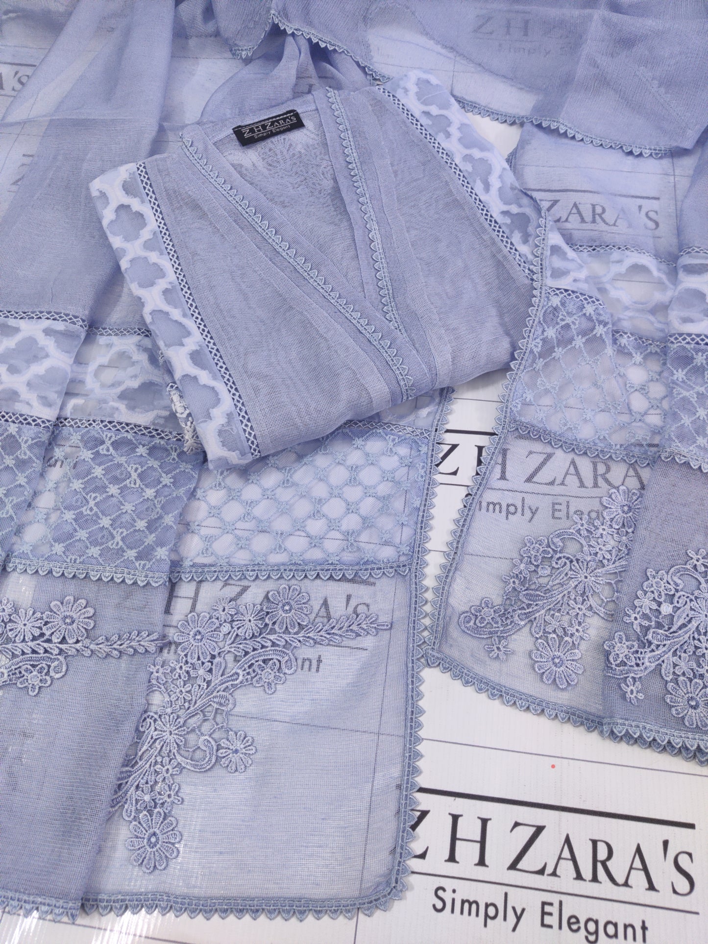 Ice Blue Broshia Cutwork 2pc