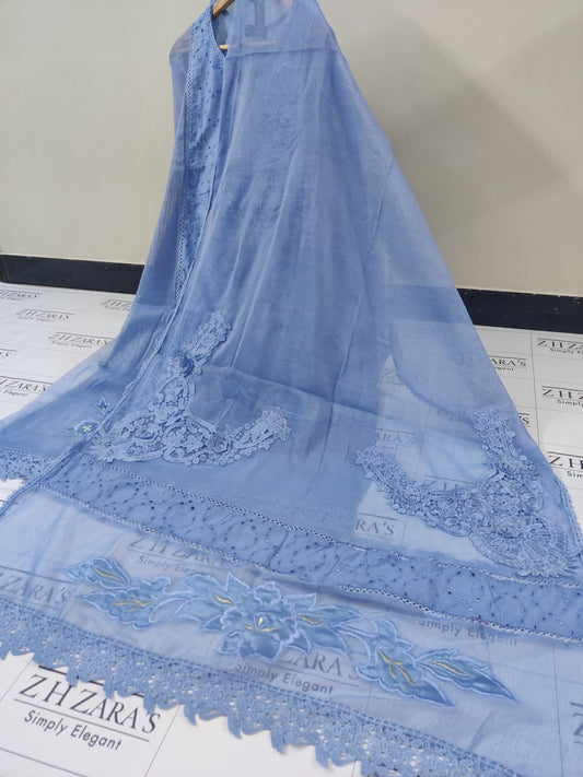 Silk applique 3pc Ocean Blue