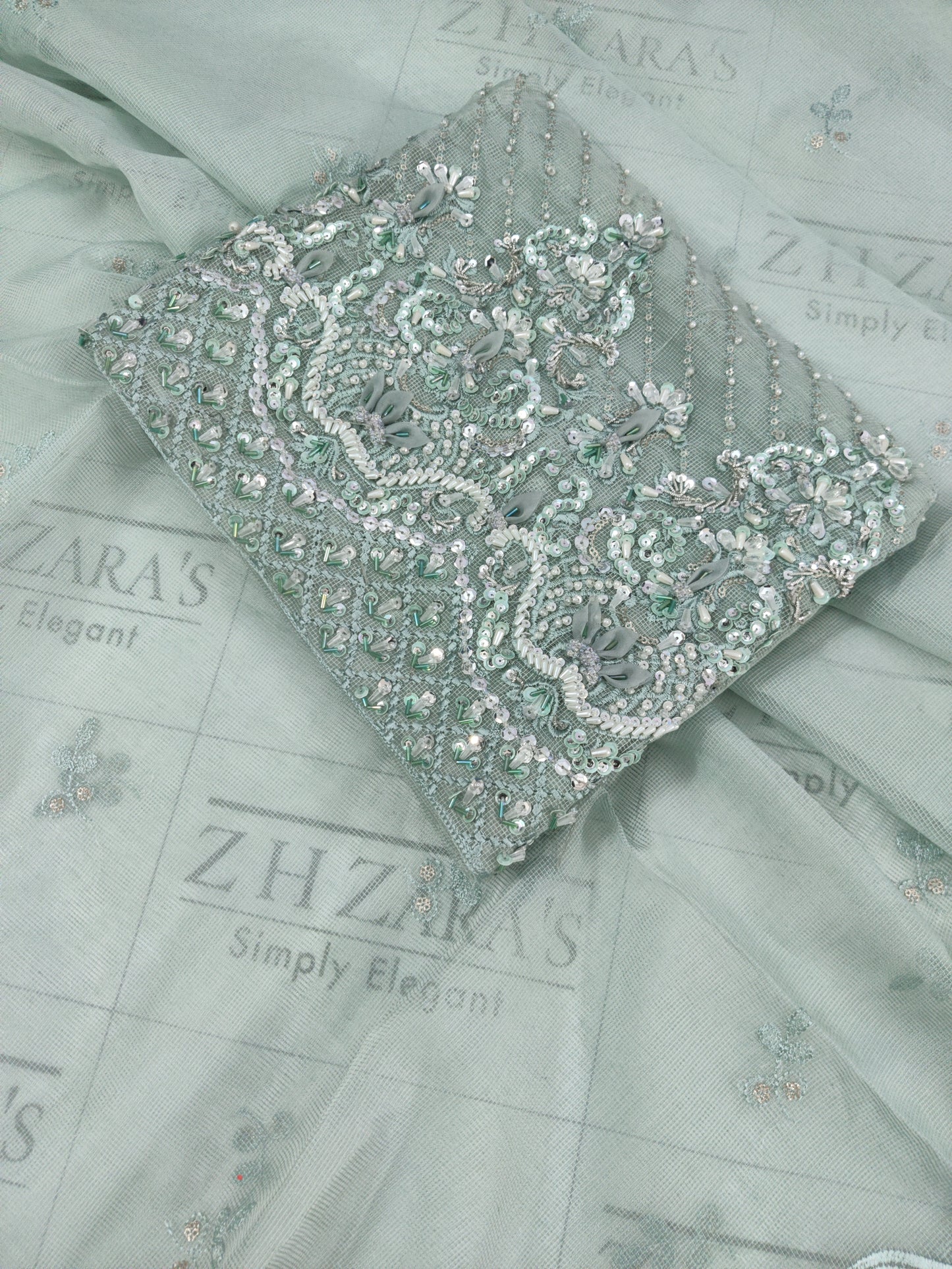 Premium Aqua Green Hand Embellished