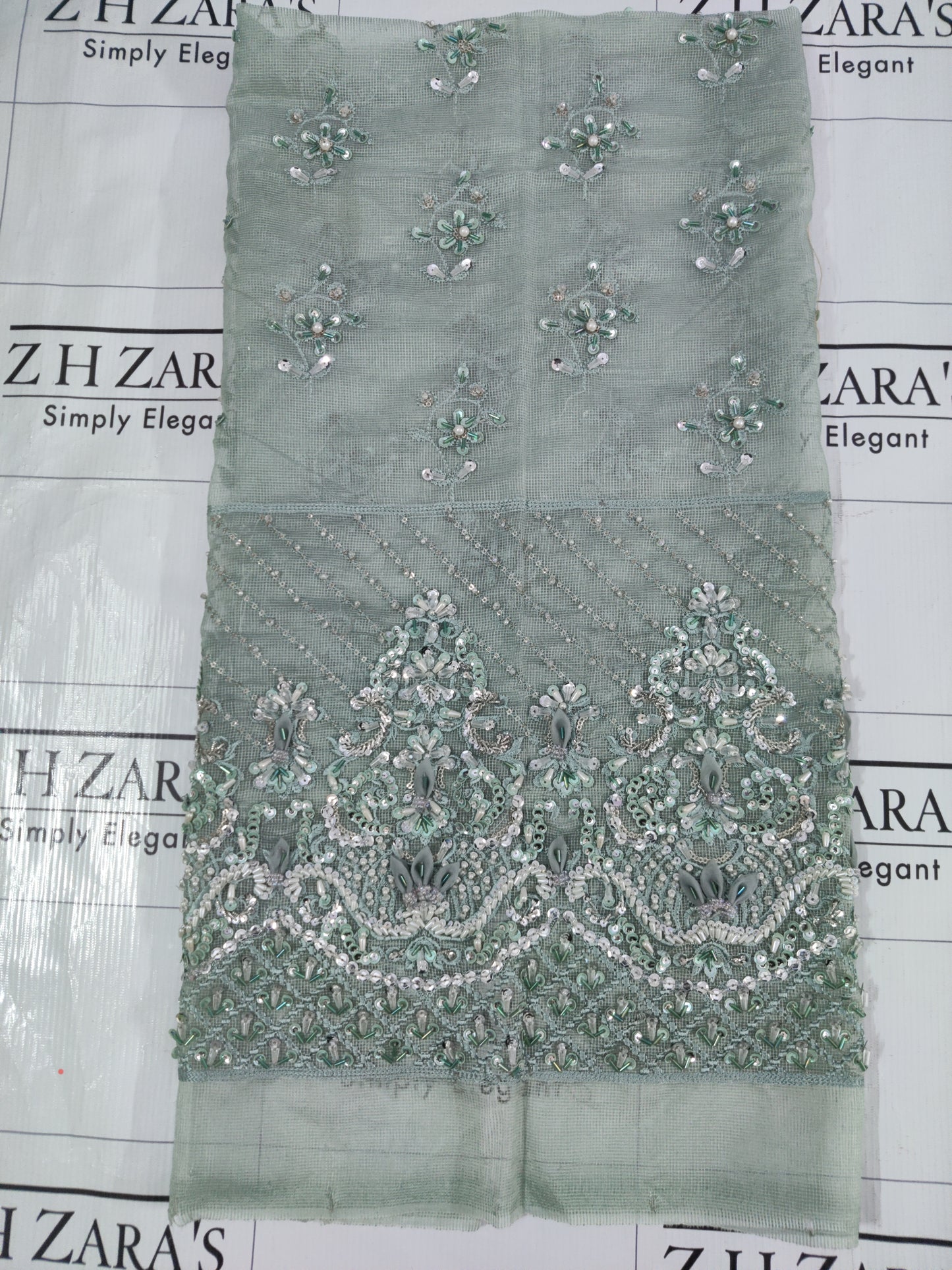 Premium Aqua Green Hand Embellished