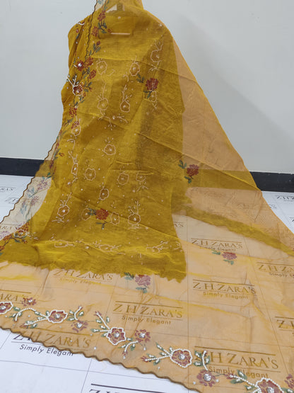 Floral Mustard Hand Painted Stitched 2pc