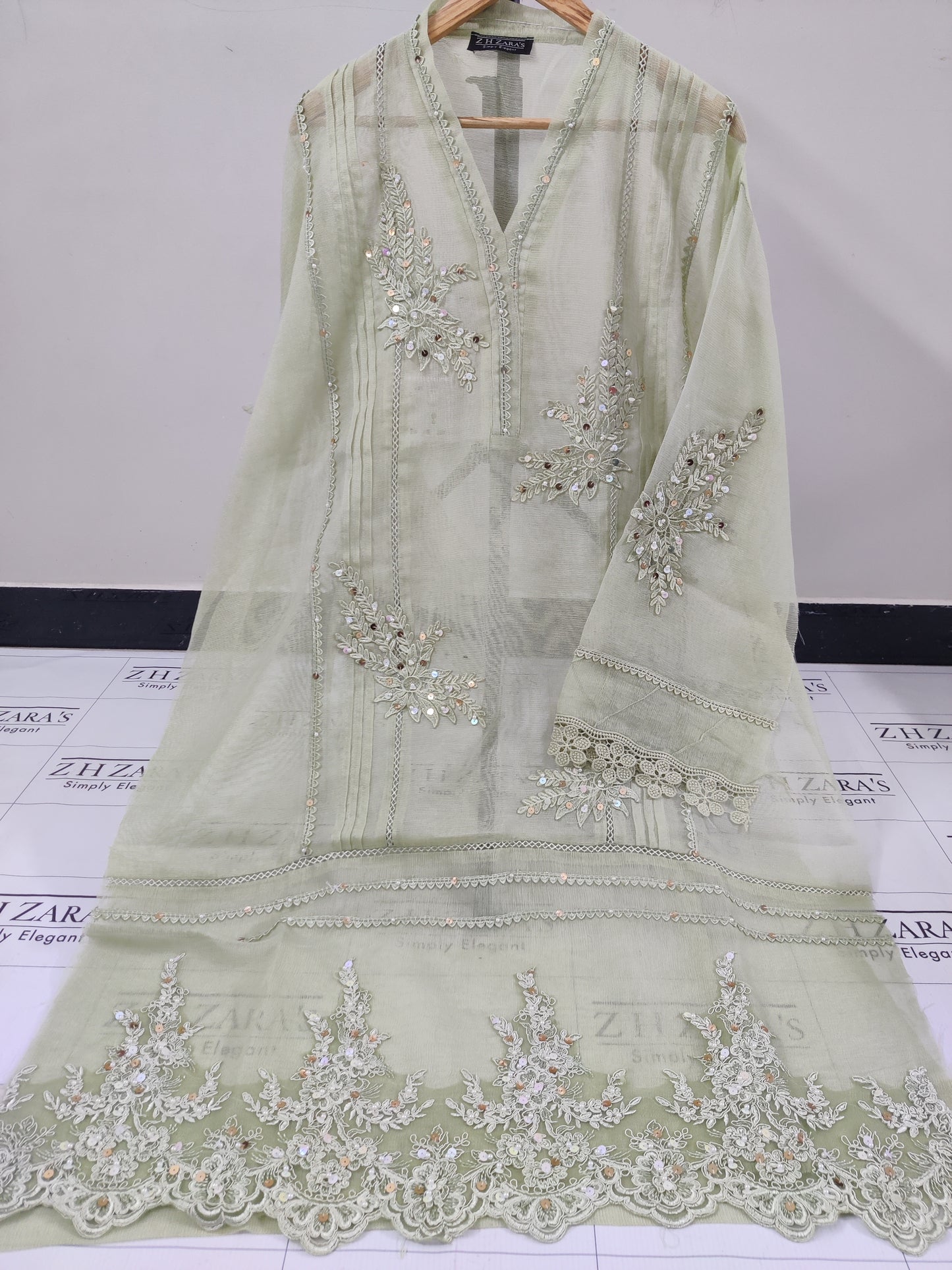 Mint Green Cutwork Handwork 2pc