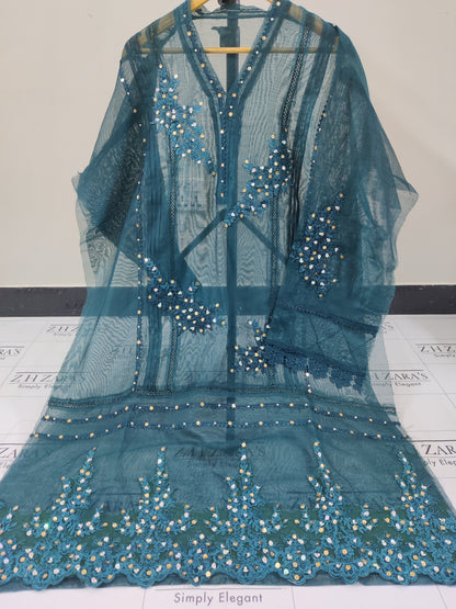 Peacock Green Cutwork Handwork 2pc