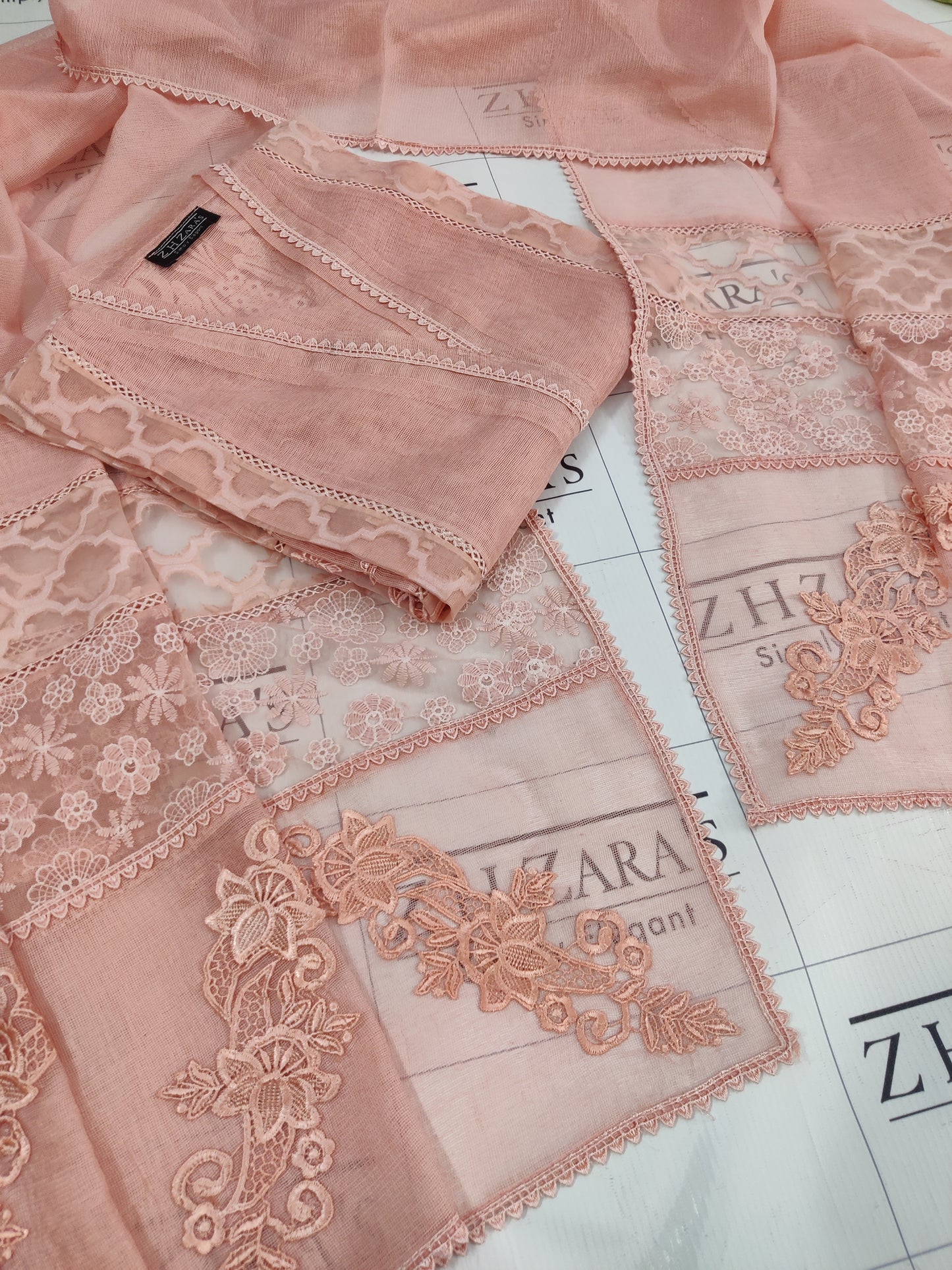 Peachy Pink Broshia Cutwork 2pc