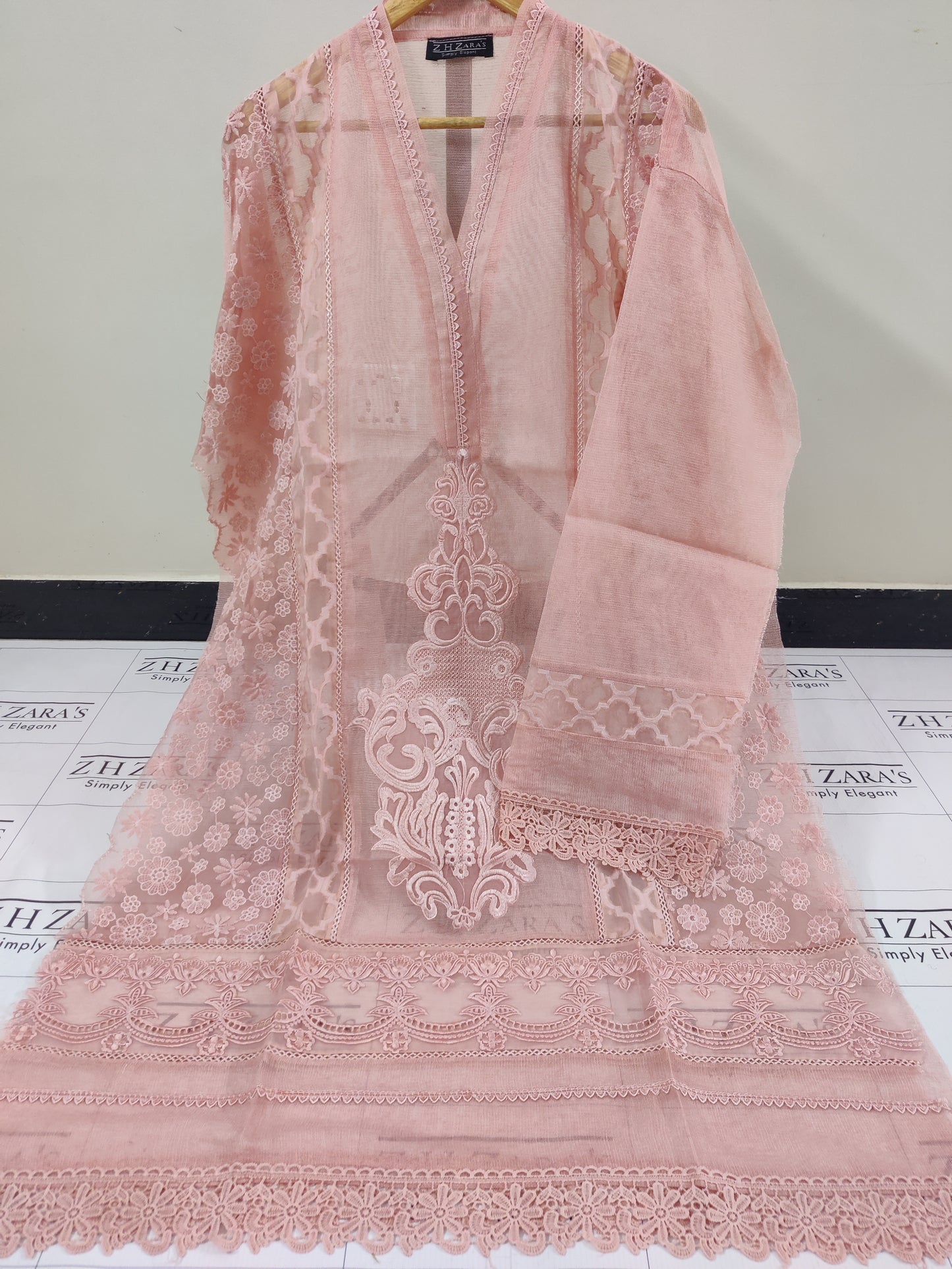 Peachy Pink Broshia Cutwork 2pc