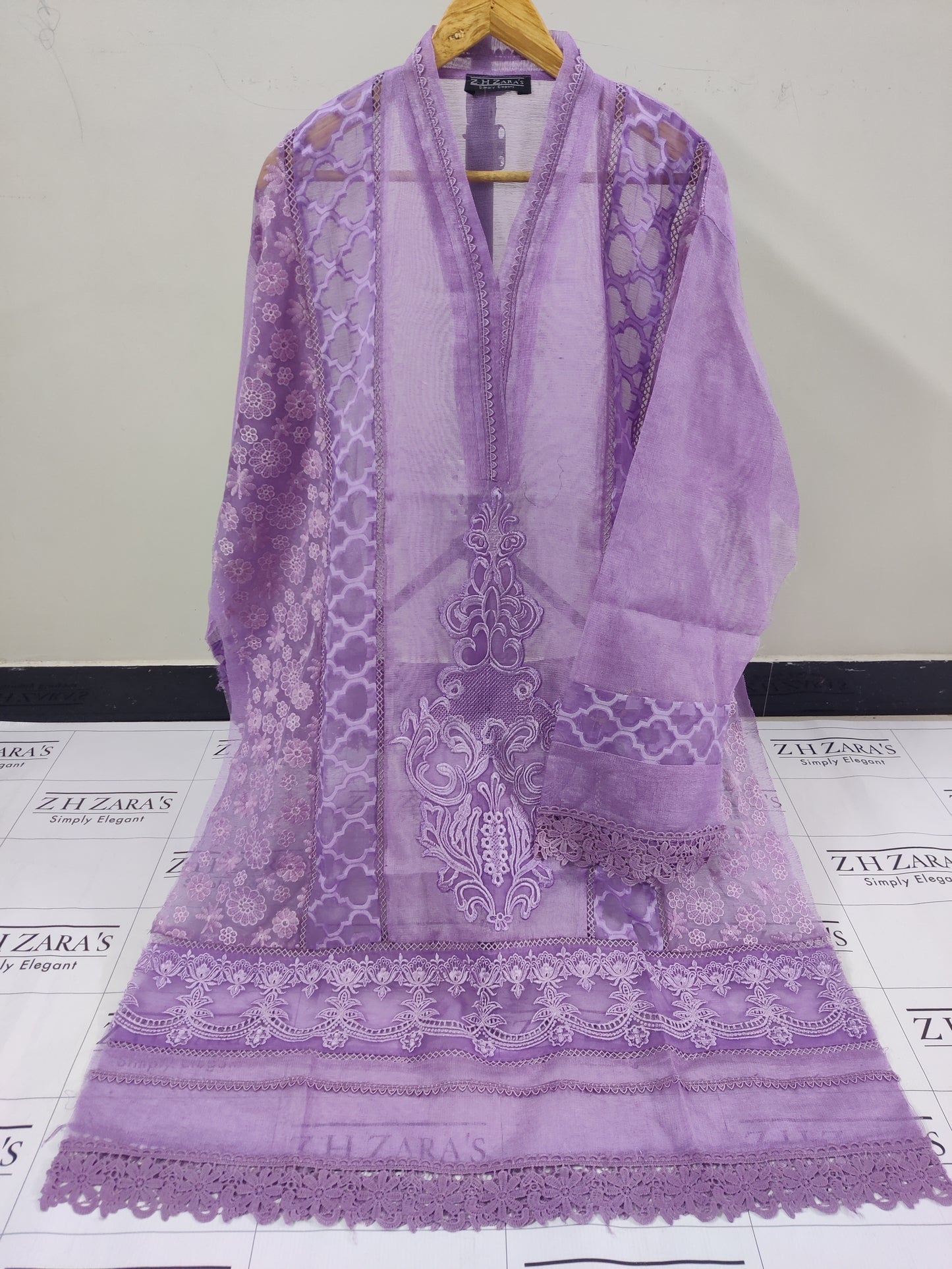 Lilac Purple Broshia Cutwork 2pc