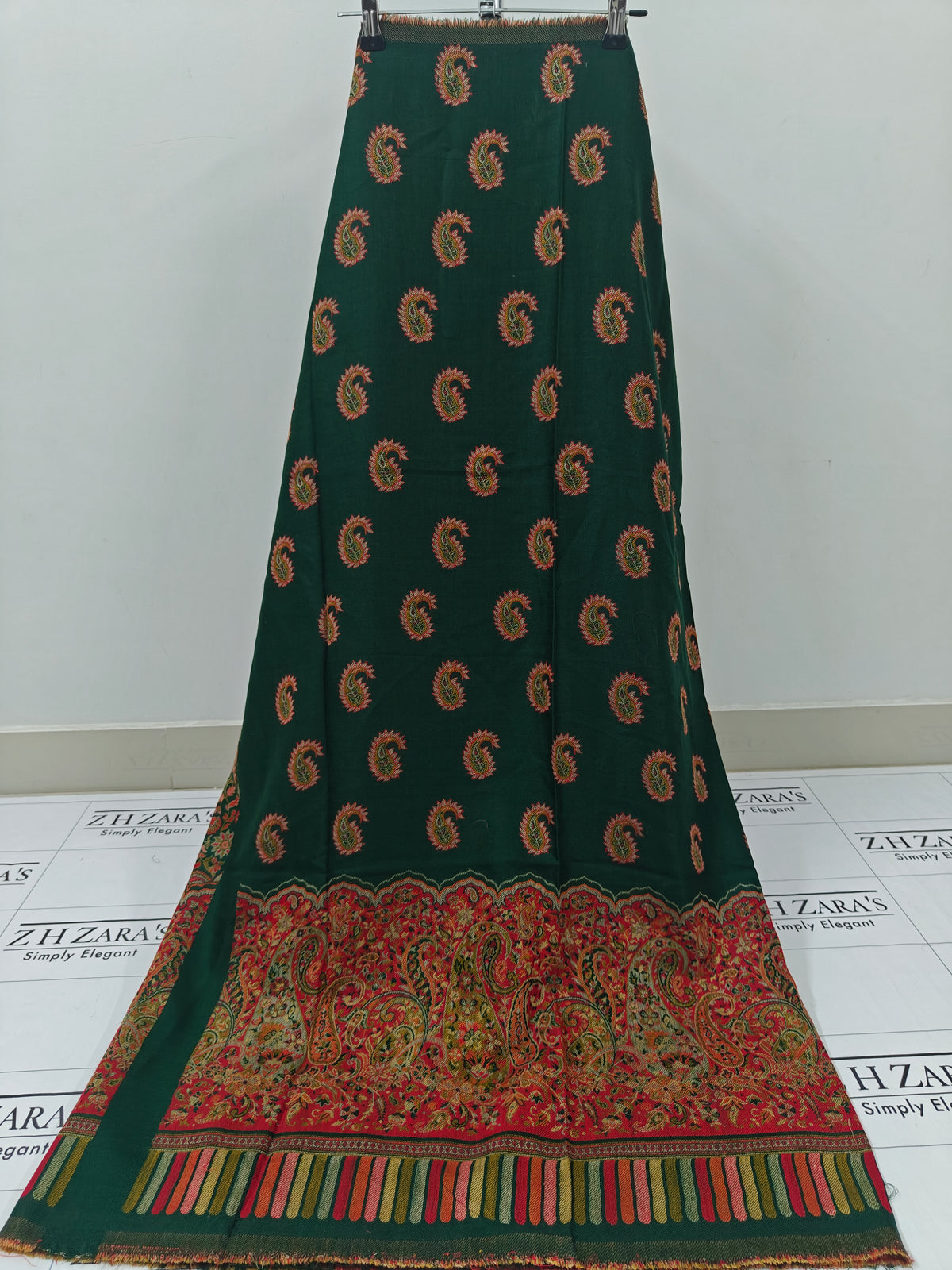 Bottle Green Full Kani Pashmina 3pc