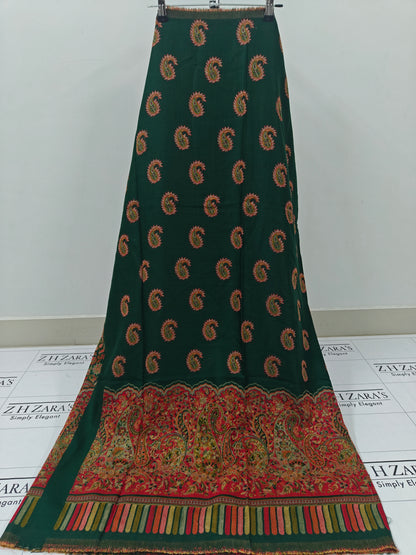 Bottle Green Full Kani Pashmina 3pc