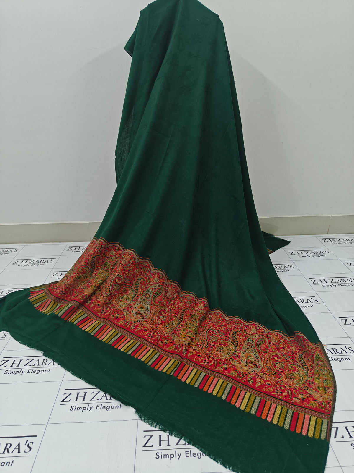 Bottle Green Full Kani Pashmina 3pc