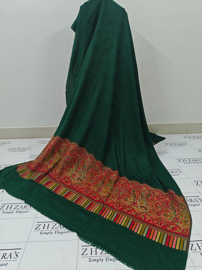Bottle Green Full Kani Pashmina 3pc