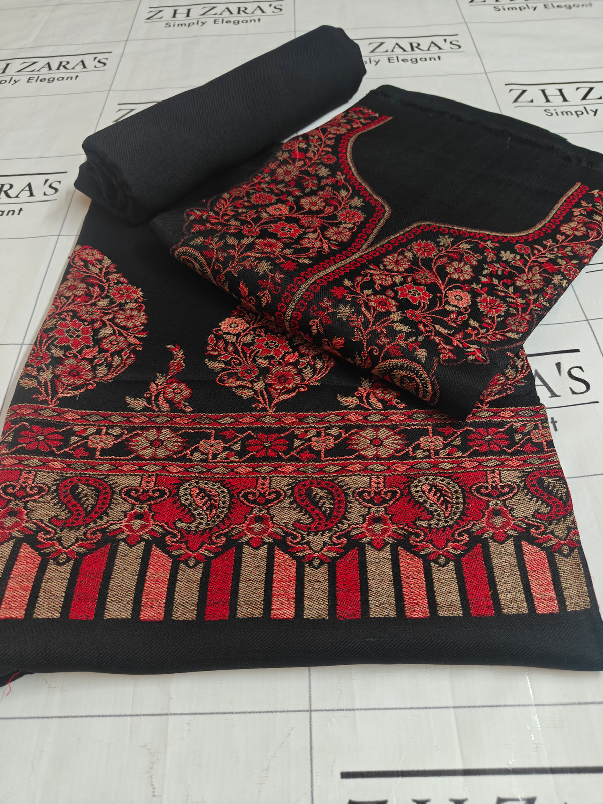 Gala Jaal Black Pashmina 3pc