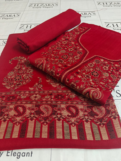 Gala Jaal Maroon Pashmina 3pc