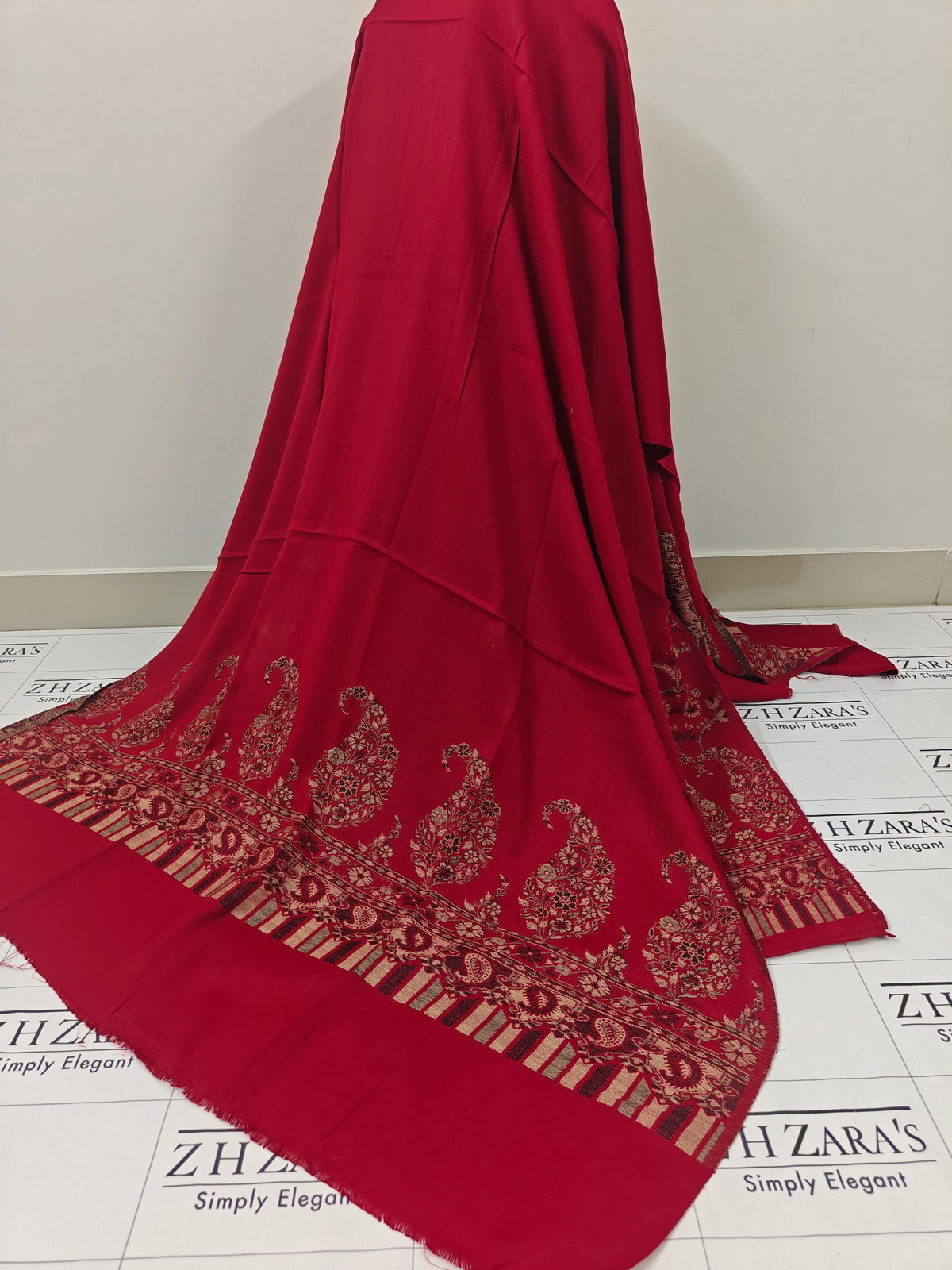 Gala Jaal Maroon Pashmina 3pc