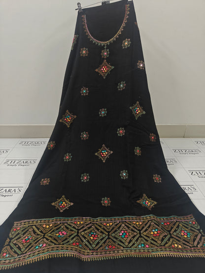 Navy Blue Needle Mirror Embroidery Pashmina 3pc