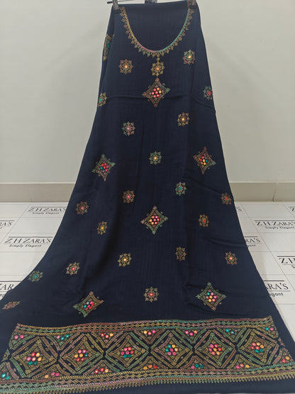 Black Needle Mirror Embroidery Pashmina 3pc