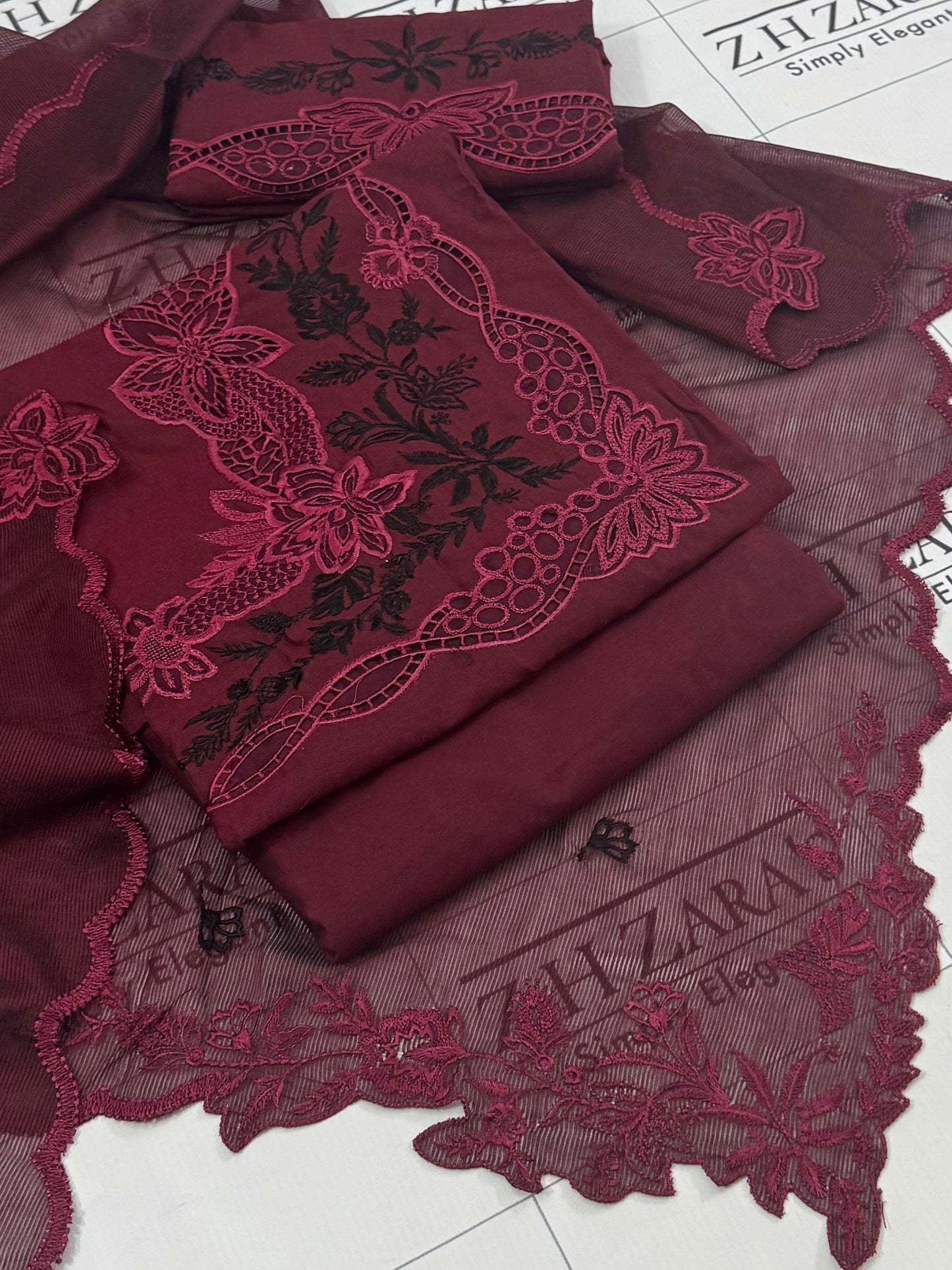 Deep Maroon Apsara 3pc