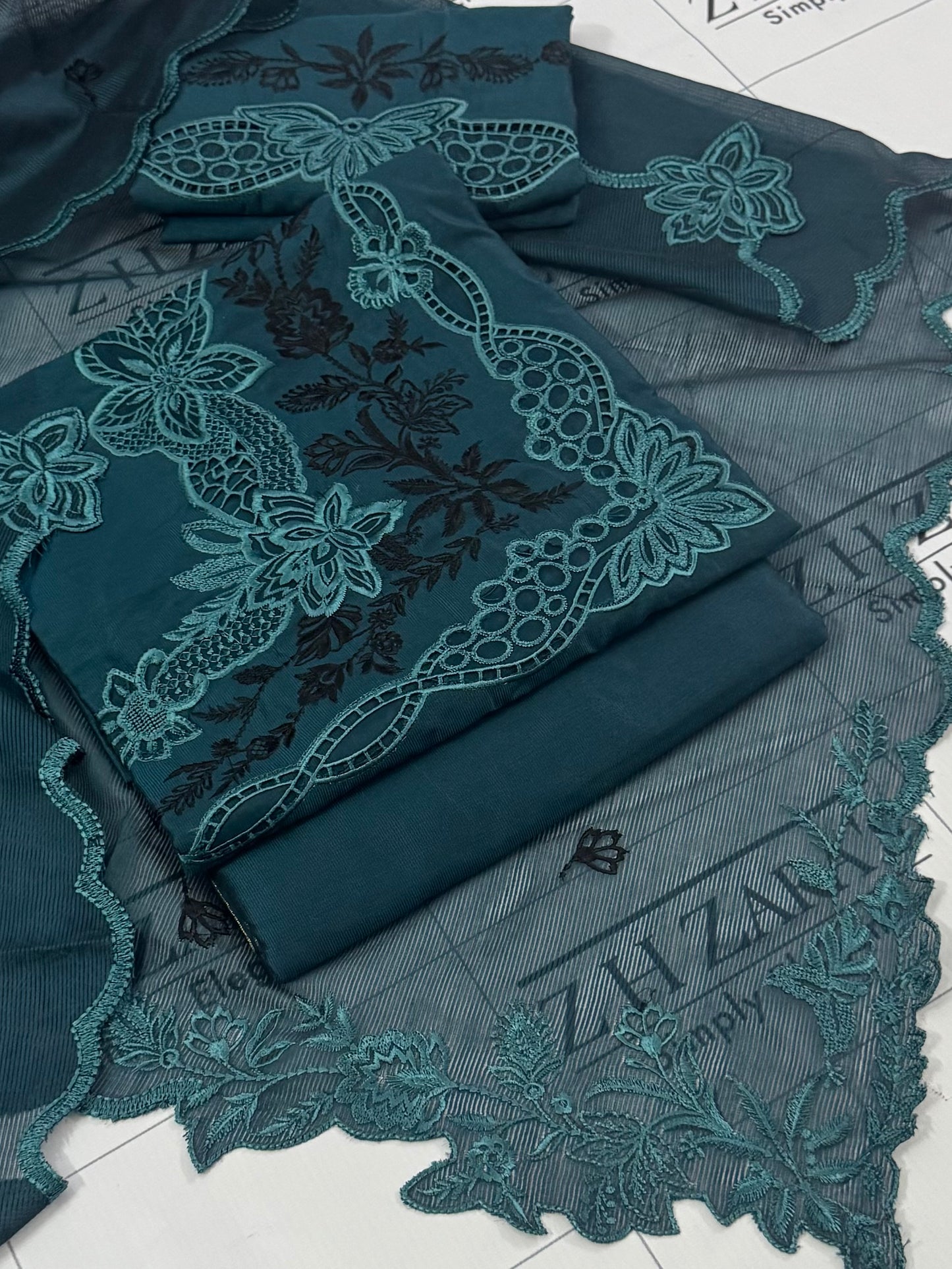Teal Peacock Green Apsara 3pc
