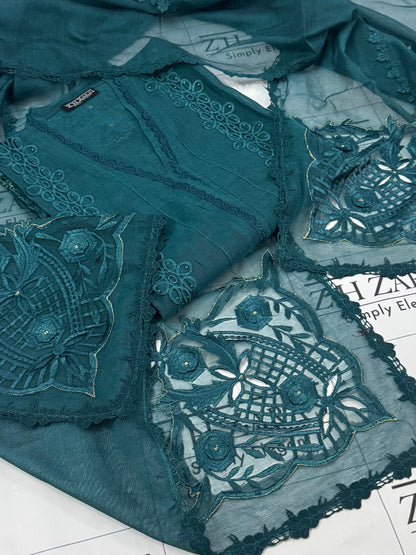 Peacock Green Duppata Cutwork 2pc