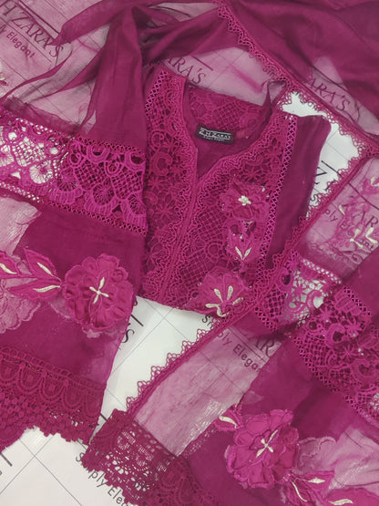 Silk Applique 3pc Magenta Hot Pink