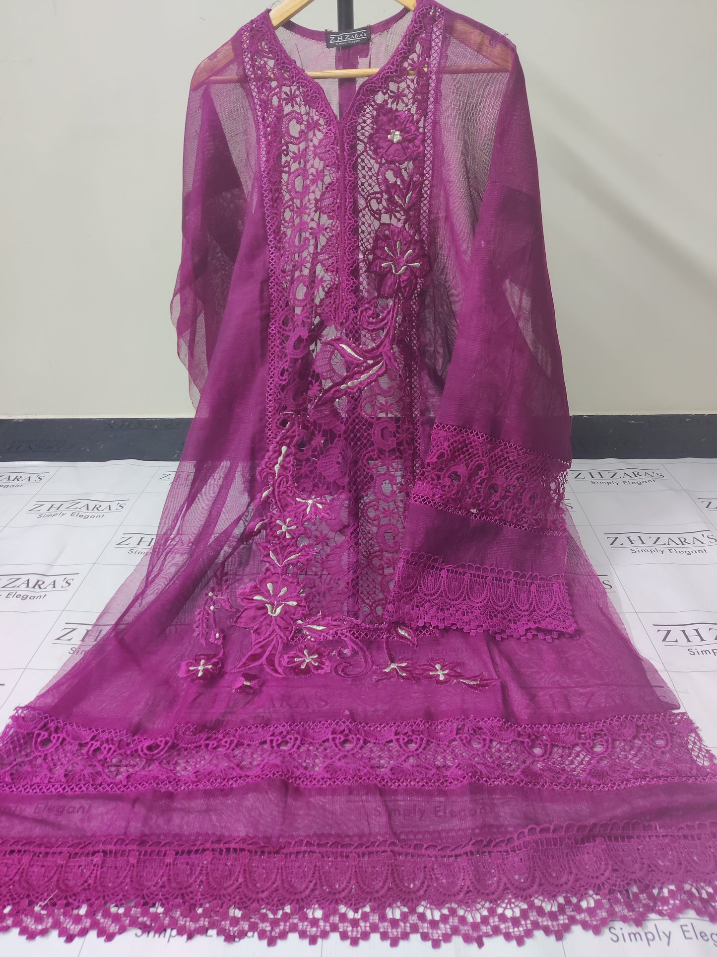 Silk Applique 3pc Magenta Hot Pink