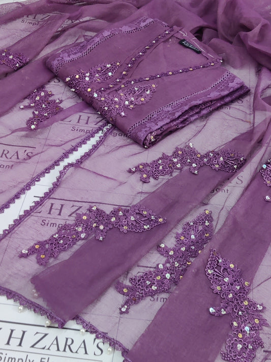 Lavender Purple V2 Cutwork Handwork 2pc