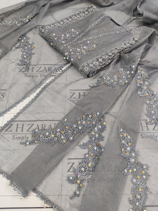 Grey V2 Cutwork Handwork 2pc