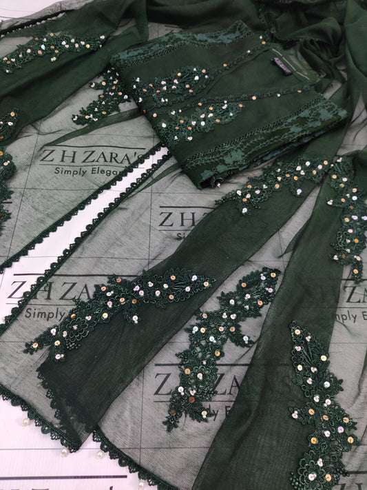 Bottle Green V2 Cutwork Handwork 2pc