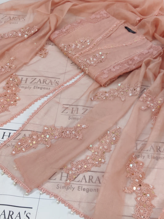 Peachy Pink V2 Cutwork Handwork 2pc